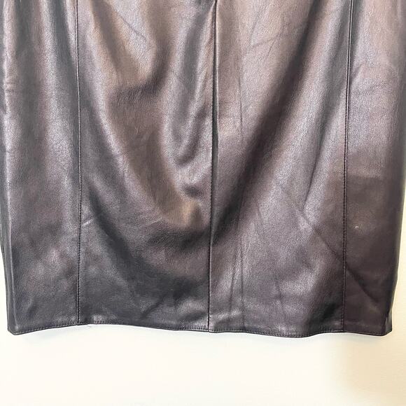 Lenny B. Paris Black Vegan Black Leather Belted Pencil Mini Skirt Size 1 - Picture 4 of 11